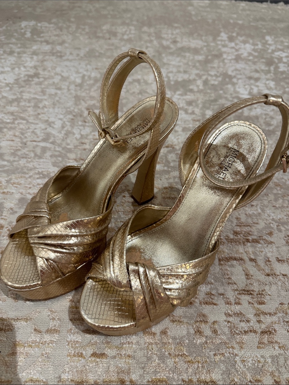 Michael Kors Metallic Gold Platform Slingback Heels